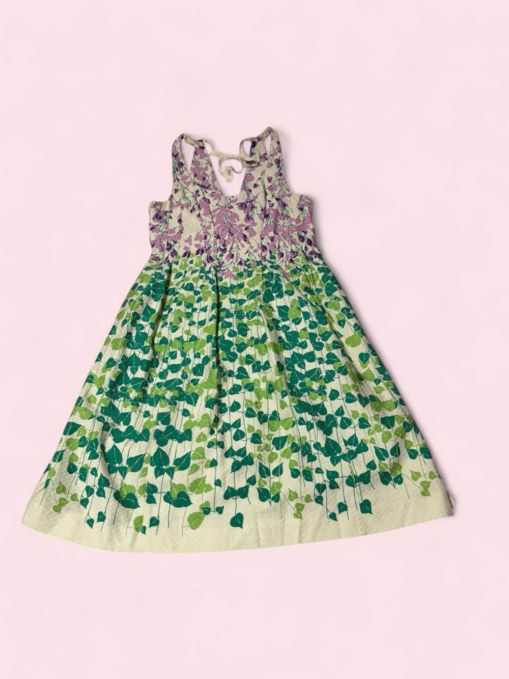 Anthropologie Maeve wisteria lane Green and Purple Vine-Print Midi Dress
